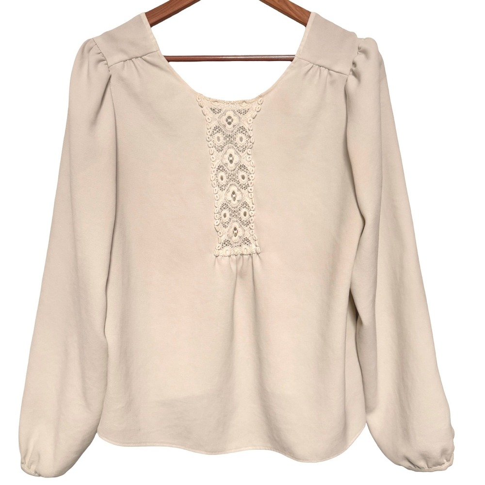 Sezane Lace Inset Top Size 8 Cream Puff Sleeve Feminine Parisian French Girl